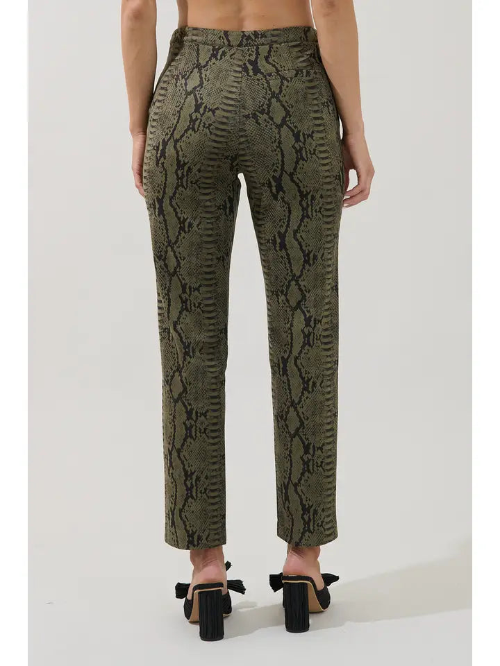 santi trouser in olive snakeskin