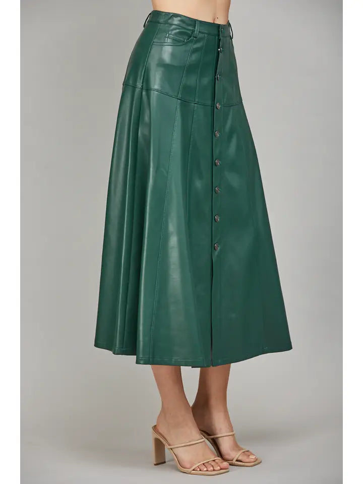 forest button down midi skirt in hunter green