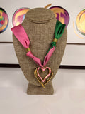 jennifer thames scarf pink and green with gold heart