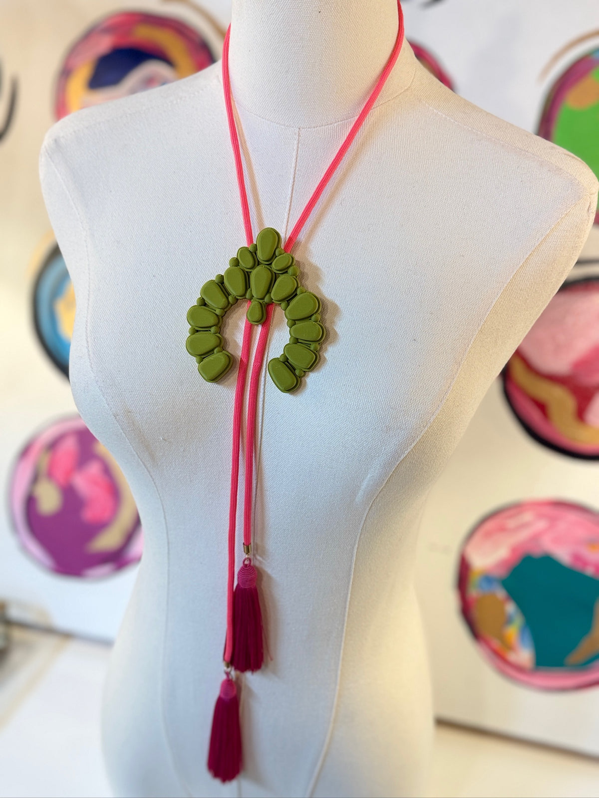 rayha designs || naja bolo olive green with neon pink & fuschia