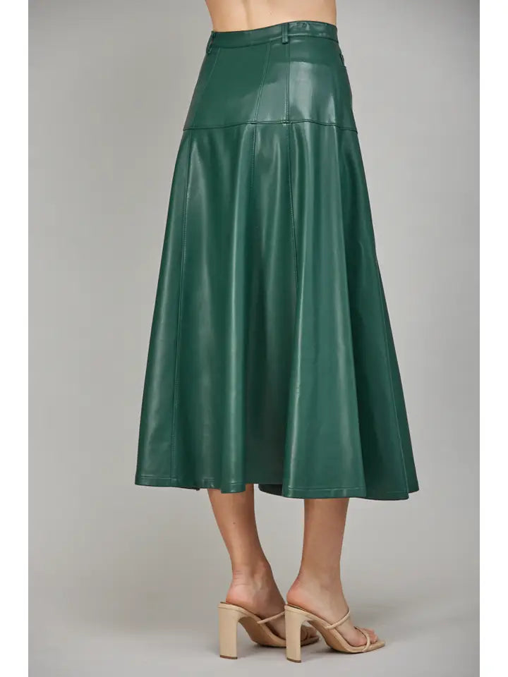 forest button down midi skirt in hunter green