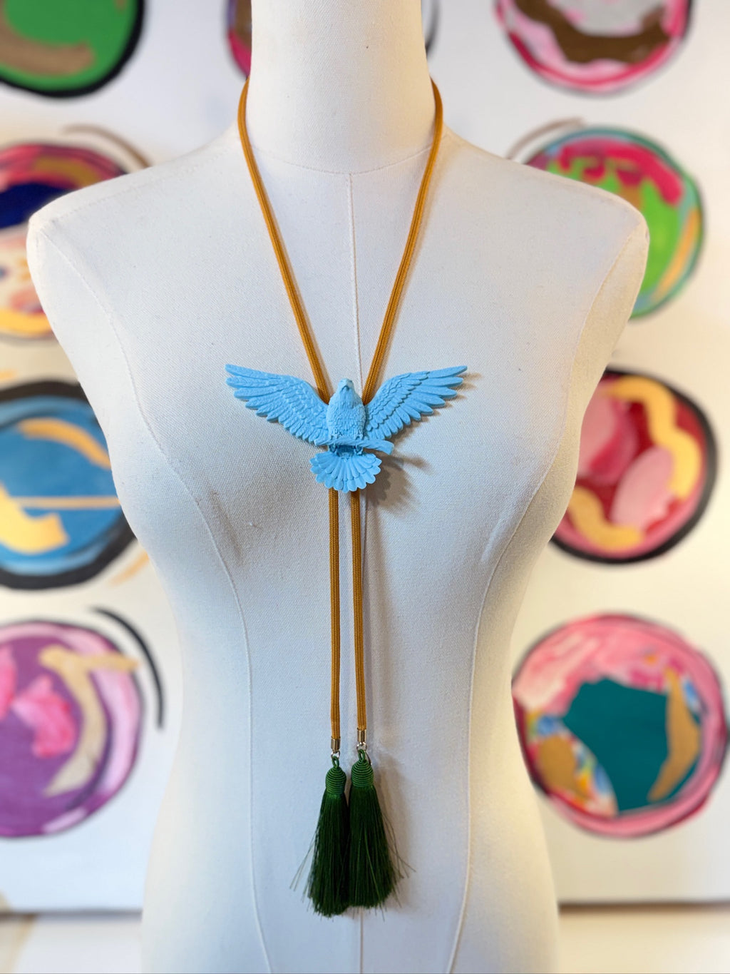 rahya designs || eagle bolo baby blue with golden yellow & olive