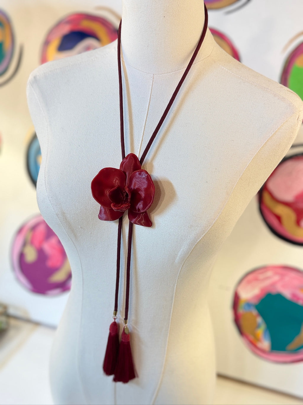 rahya designs || orchid bolo merlot red with maroon & crimson