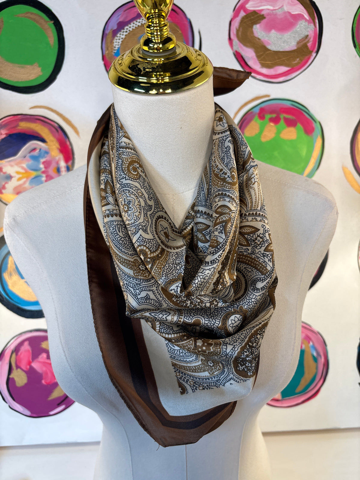 Paisley Print Bandana Scarf, Natural/Brown