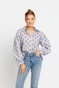 karlie london floral poplin button up top in blue
