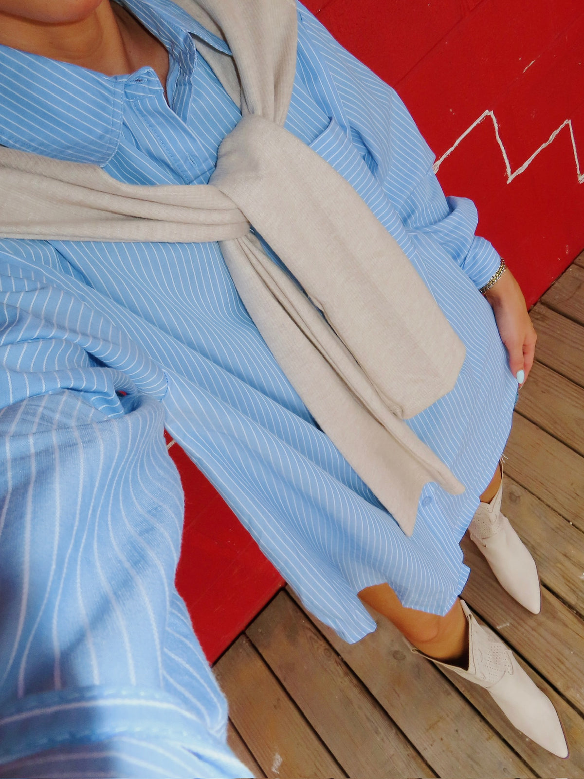 karlie hailey stripe poplin sweater button up top in blue