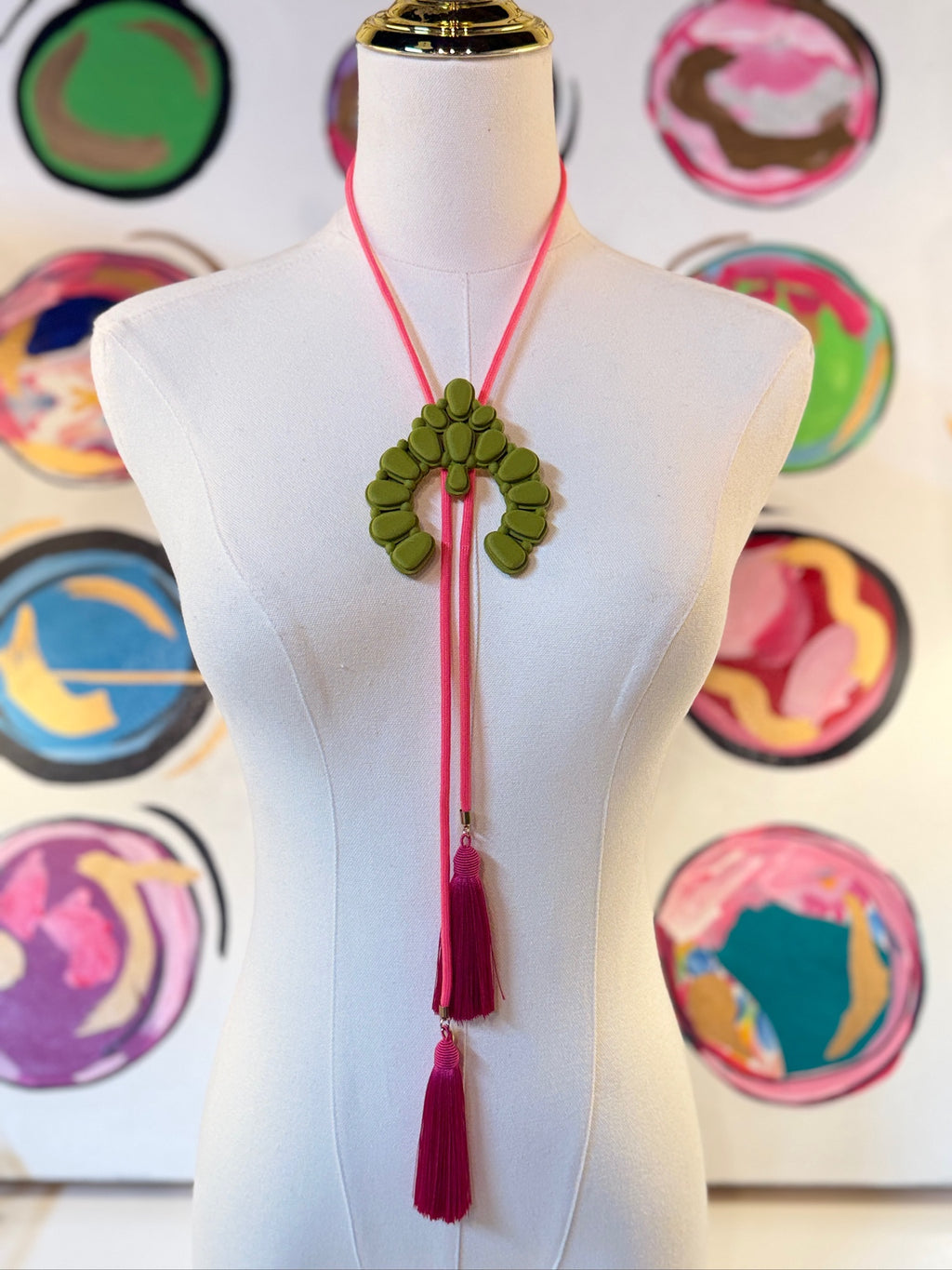 rayha designs || naja bolo olive green with neon pink & fuschia