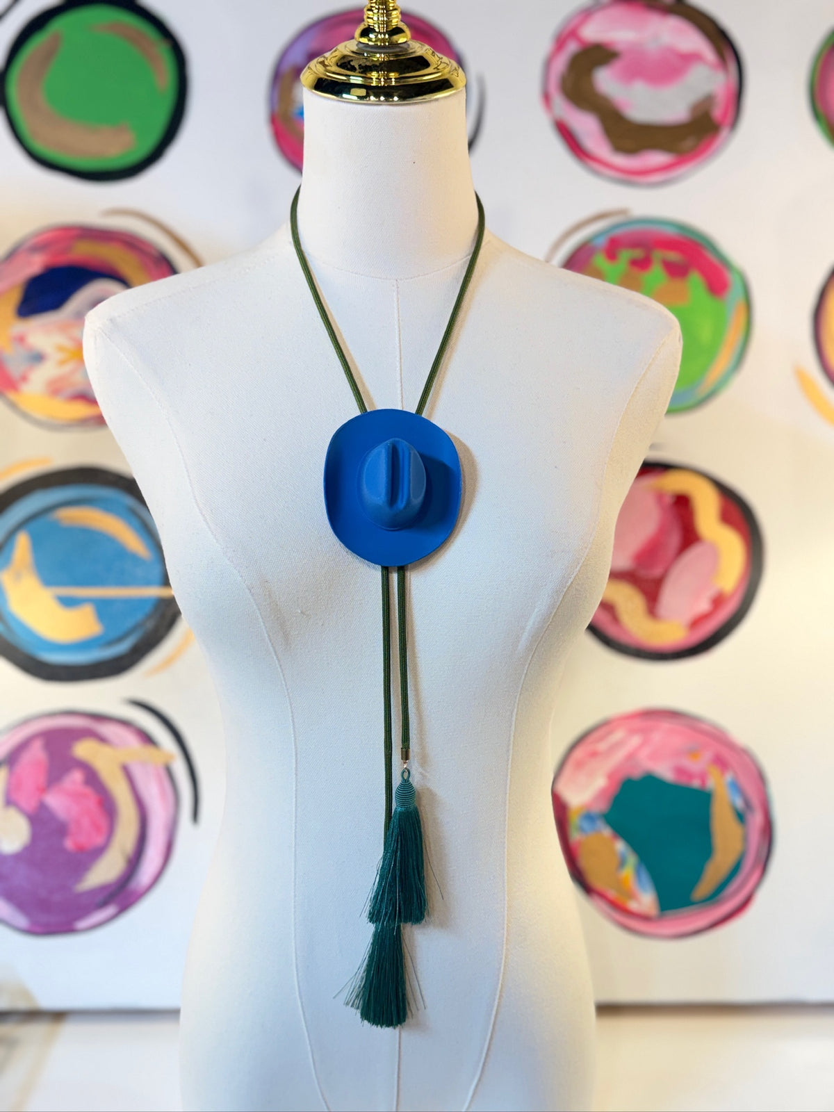 rahya designs || cowboy hat bolo ocean blue with olive & peacock blue