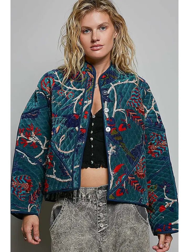 micah quilted jacket in teal