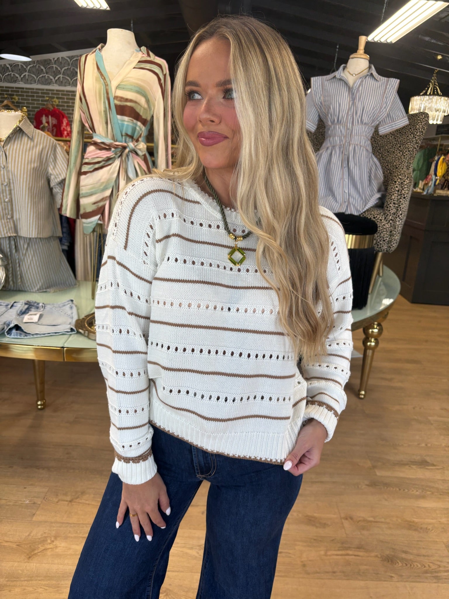 z supply darby stripe sweater in sandstone
