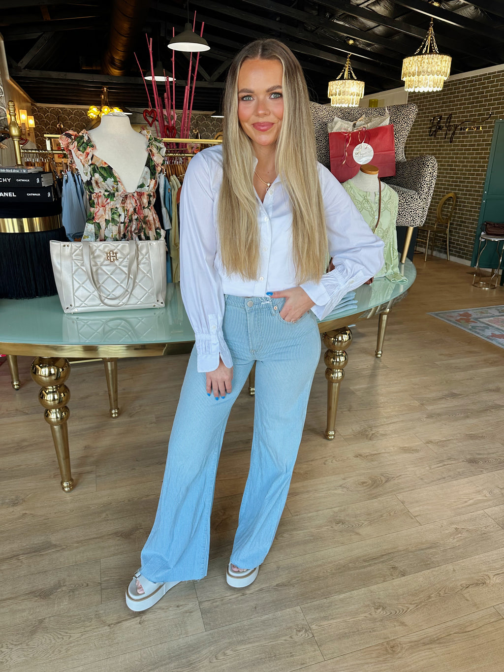 liverpool adjustable sleeve button front woven top in white
