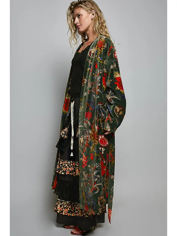 willow belted kimono in green