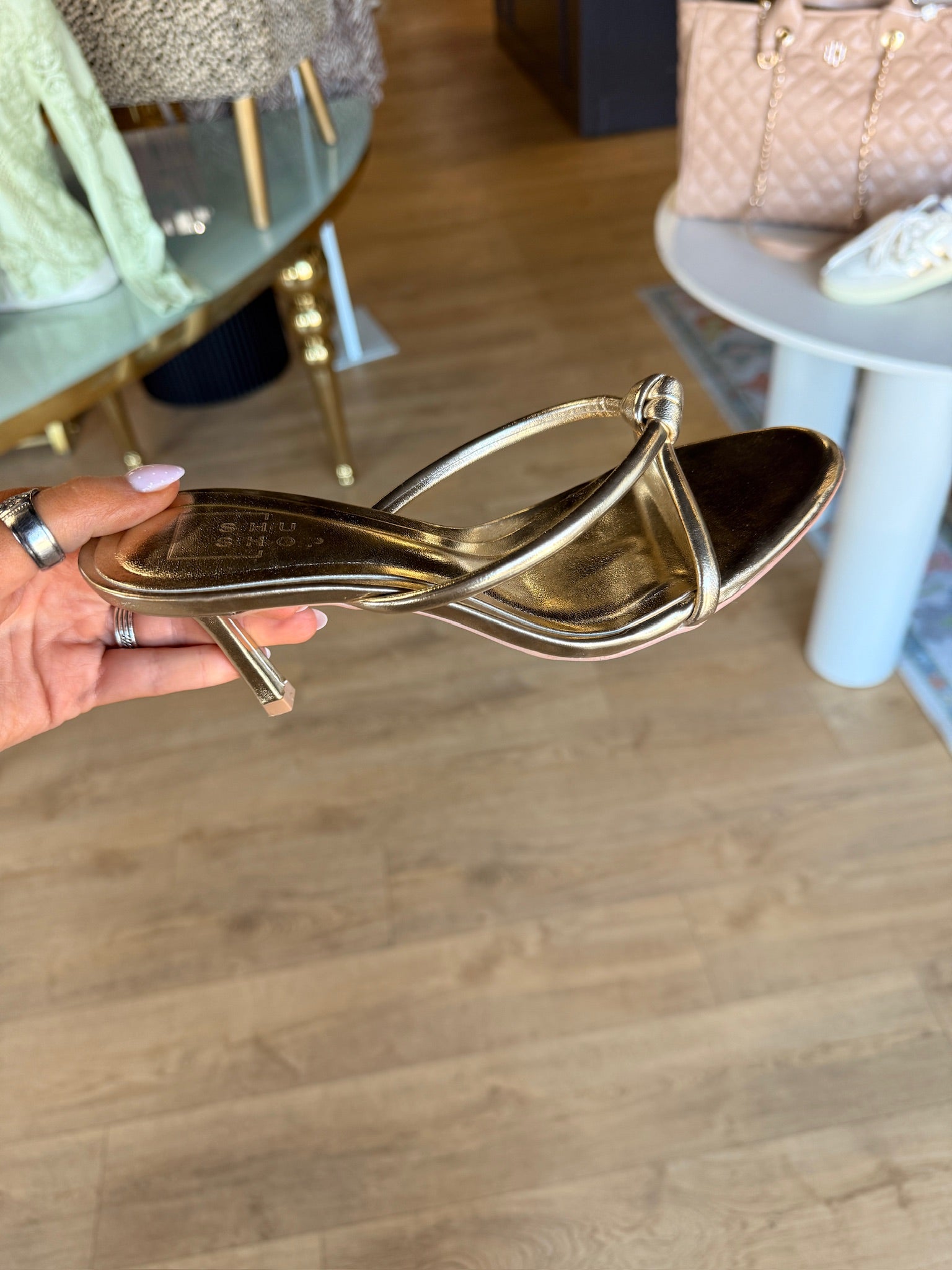 shu shop heidi gold heel