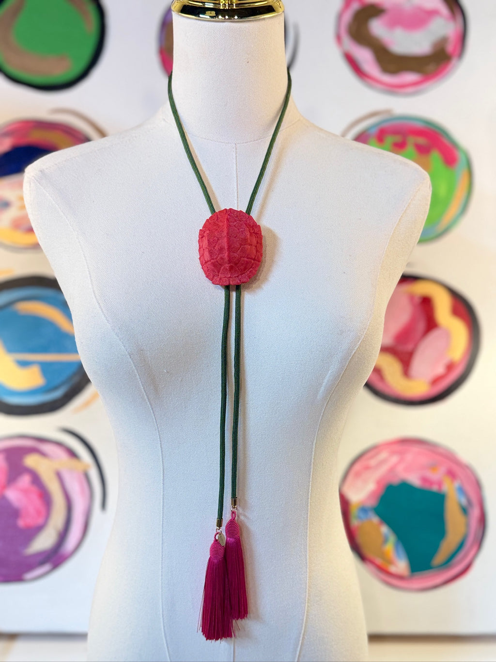 rayha designs || tortoise bolo candy red with olive & fucshia