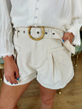 fate linen blend pleated shorts in natural