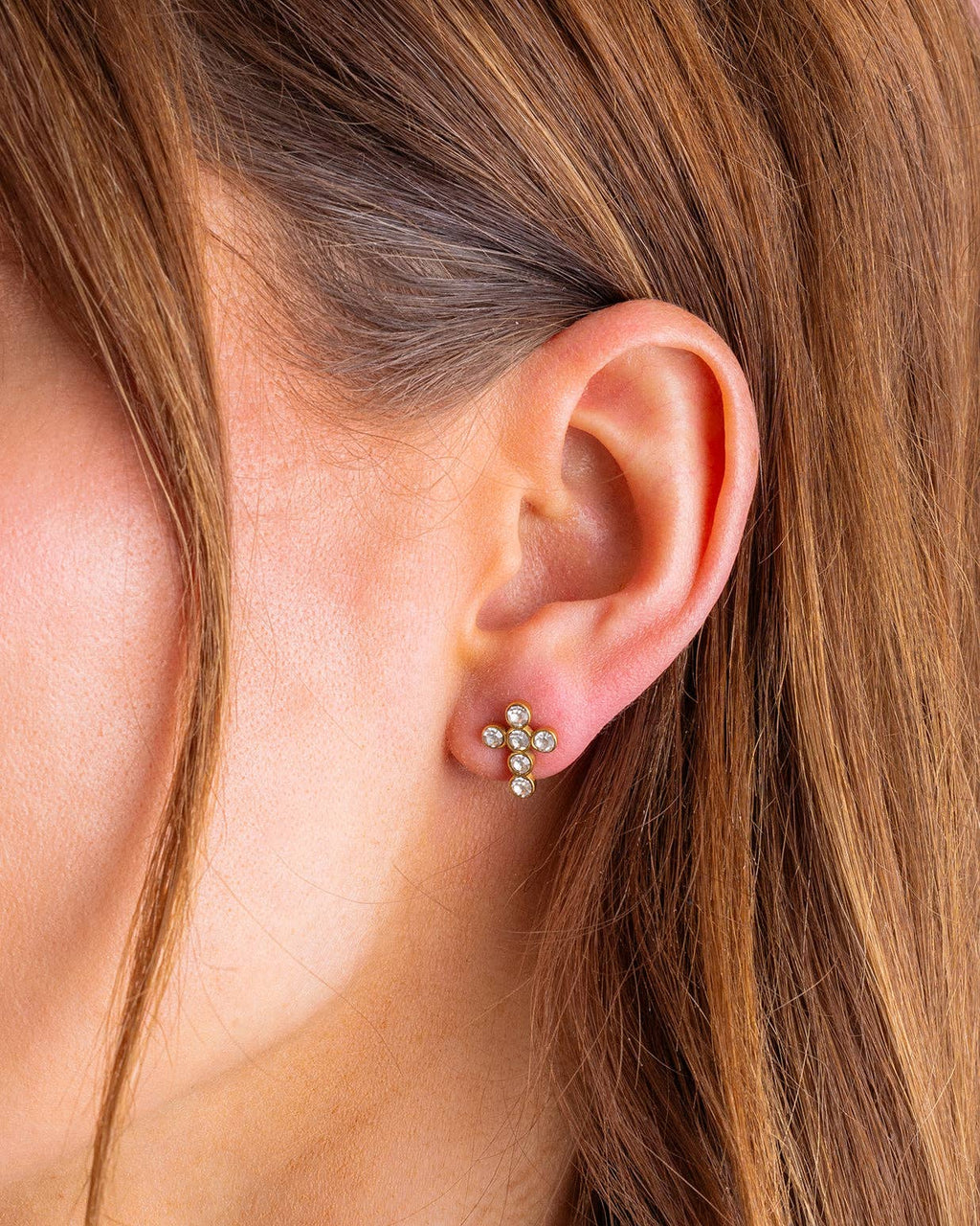 taylor elliott designs stud cross earrings in gemstones
