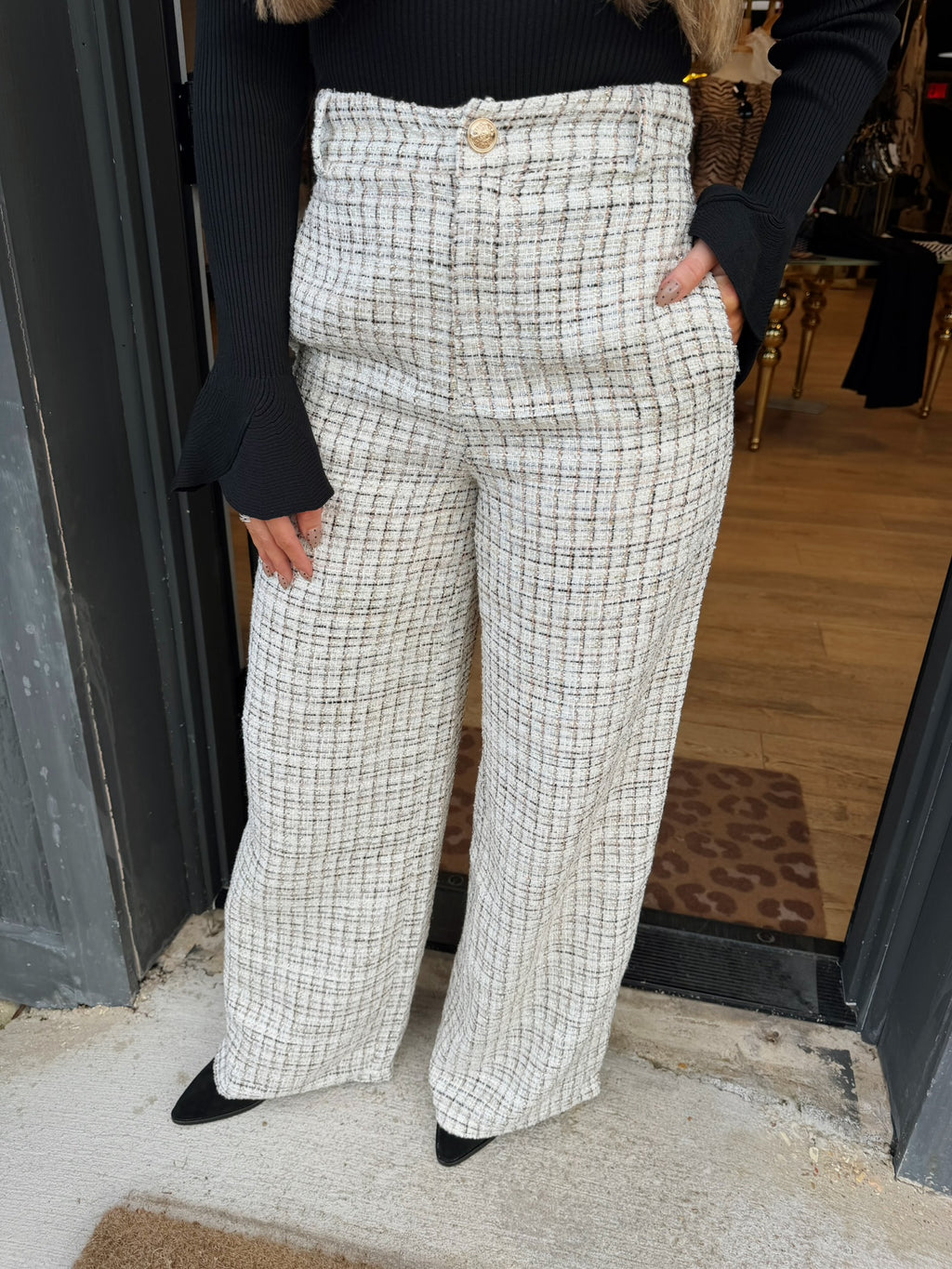 gisella wide leg trousers in ivory tweed