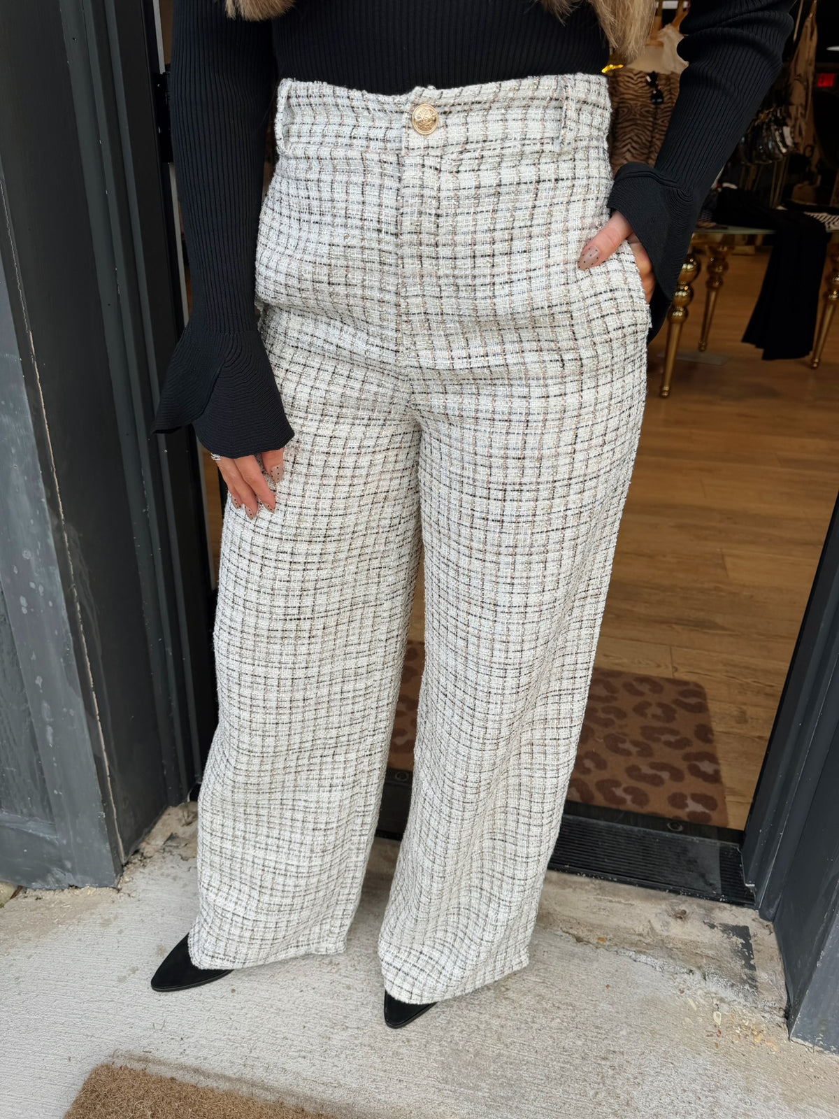 gisella wide leg trousers in ivory tweed