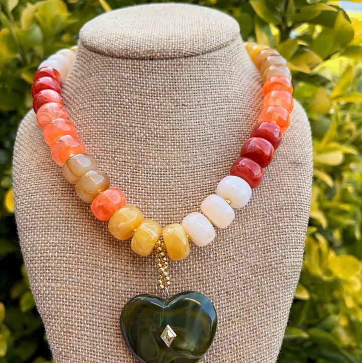 Multi Beaded Green Heart Necklace