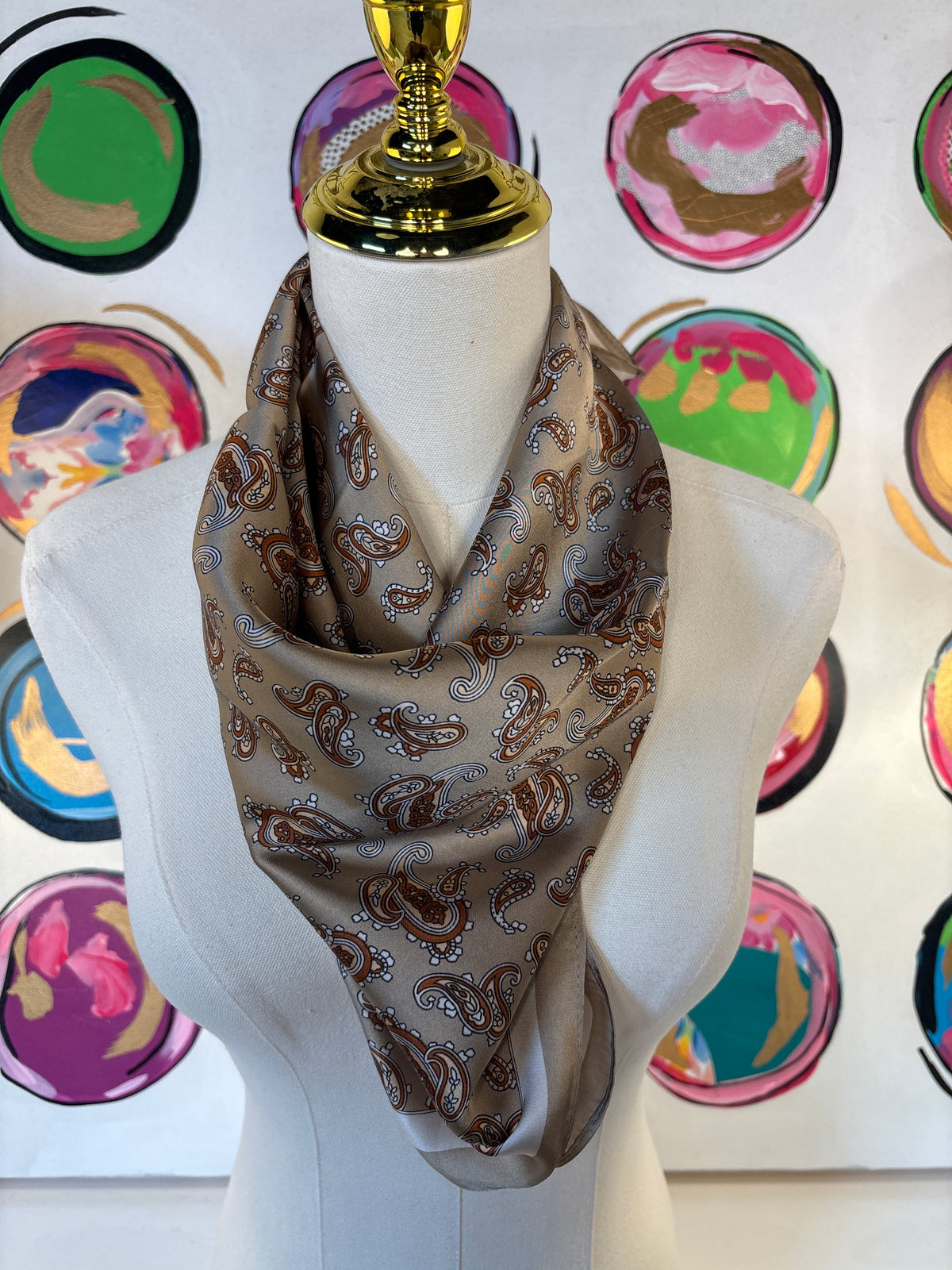 Paisley Printed Bandana Scarf, Taupe/Brown