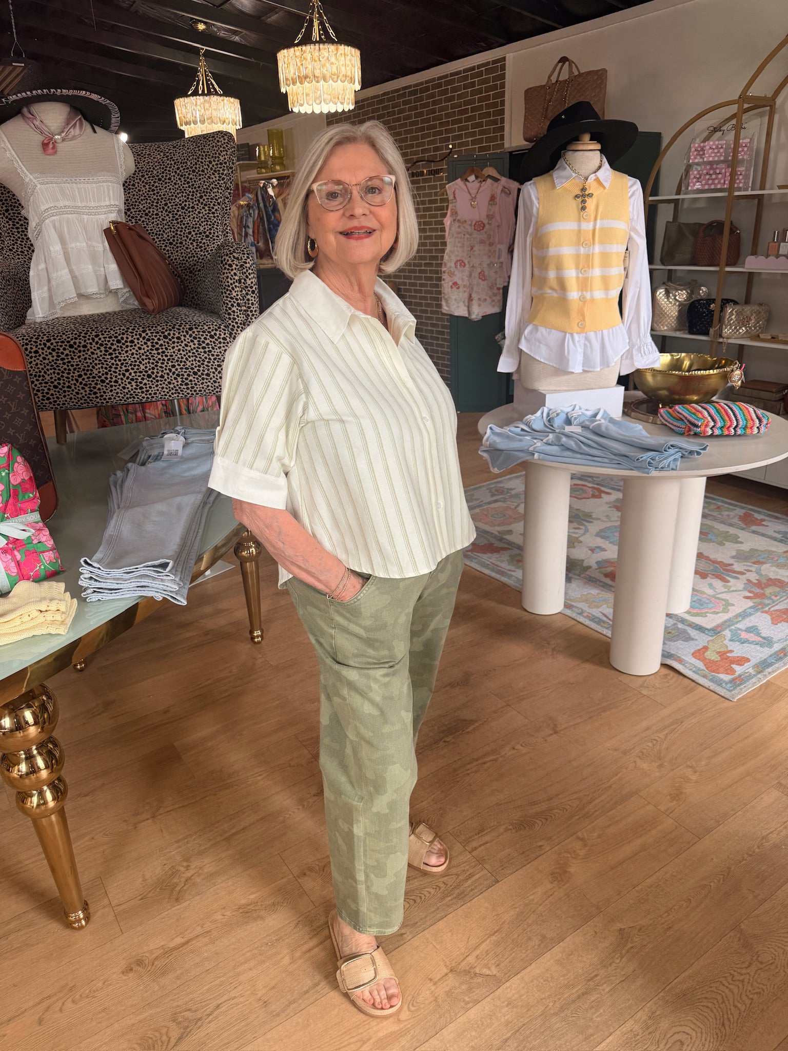 sadie and sage margs at sunset shirt in ivory and green