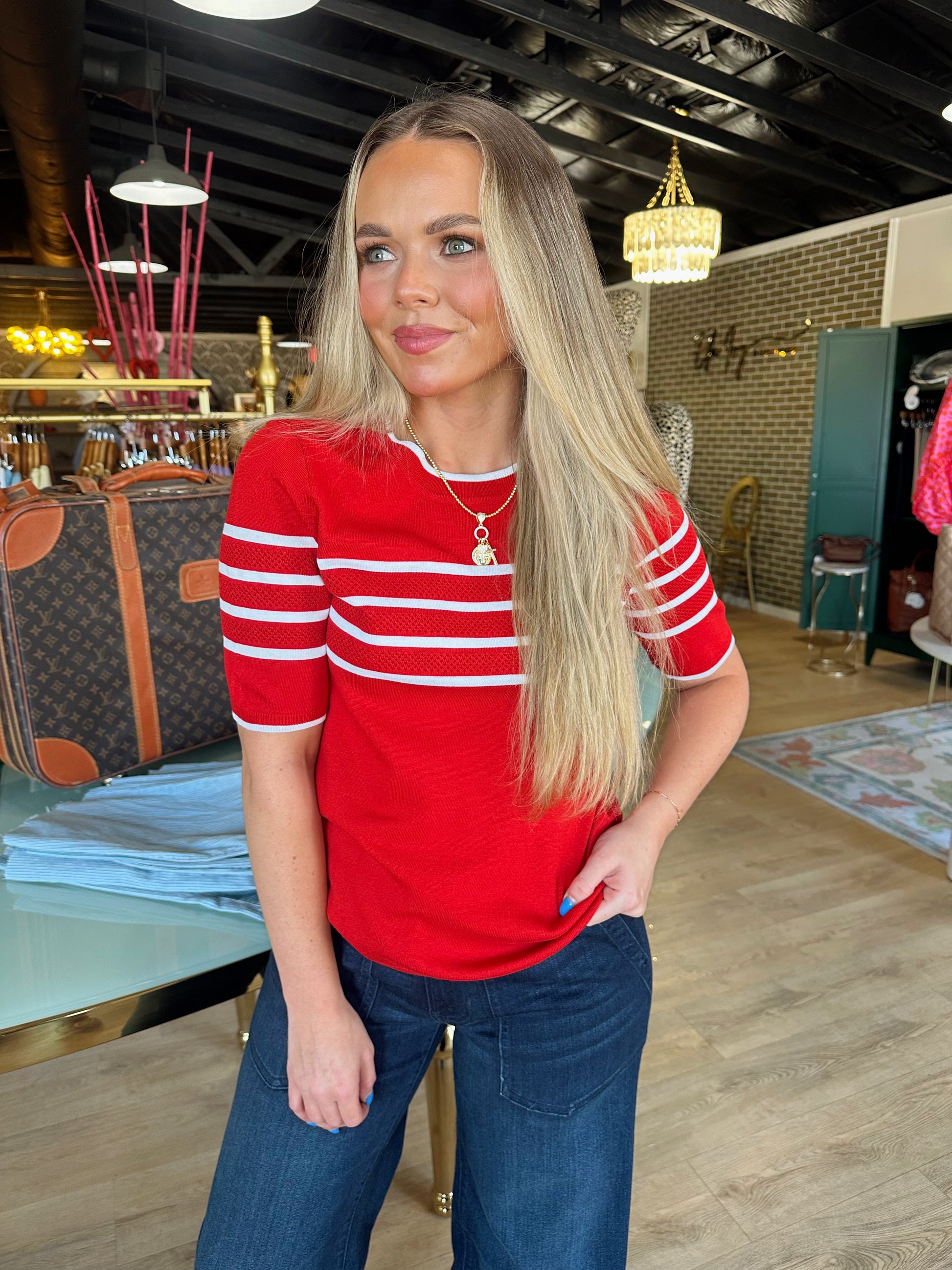 liverpool short sleeve crew neck sweater in red