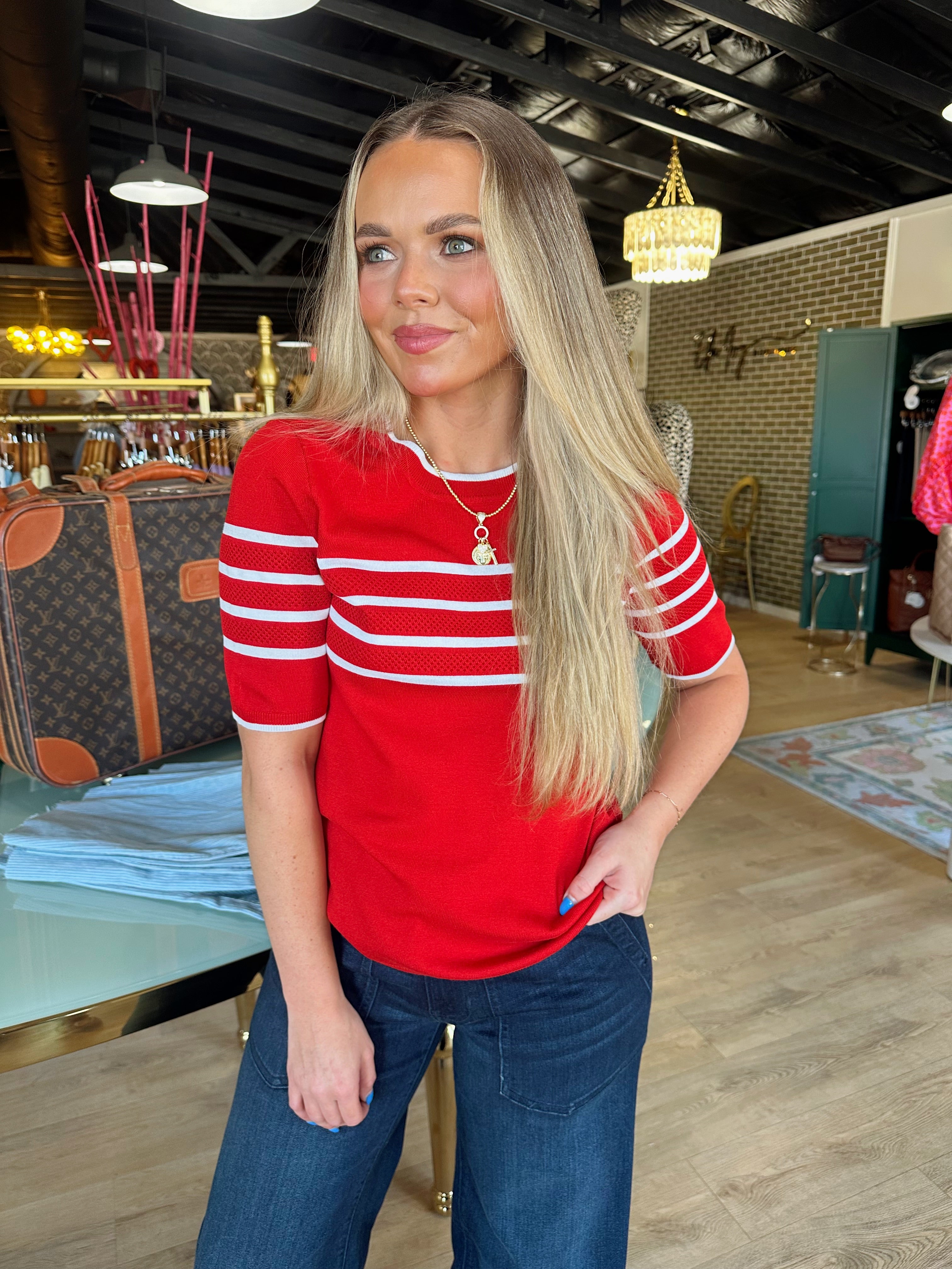 liverpool short sleeve crew neck sweater in red