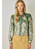 Mystree Paisley Tie Neck Blouse, Olive