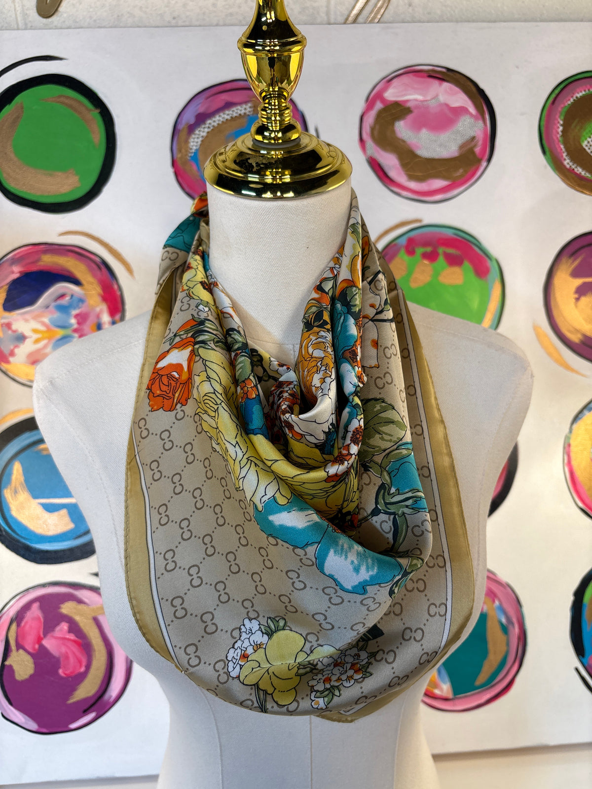 Multi Print Dark Beige/Flower Scarf