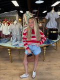 sadie and sage caddle collared sweater in red ivory