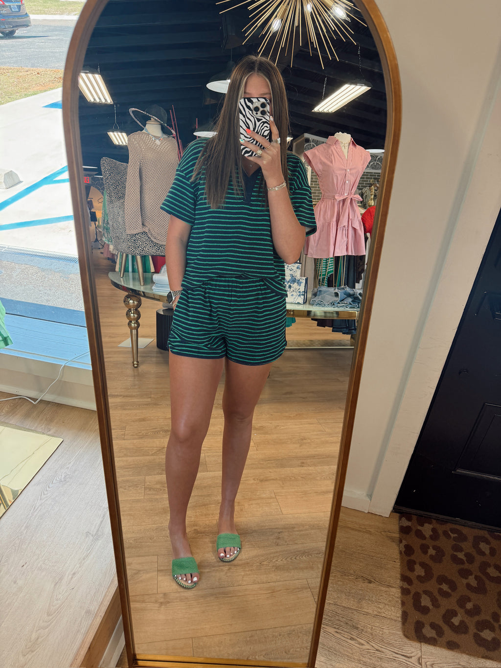 sadie and sage jetty shorts in navy and green