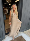sage the label city daze slip dress in taupe