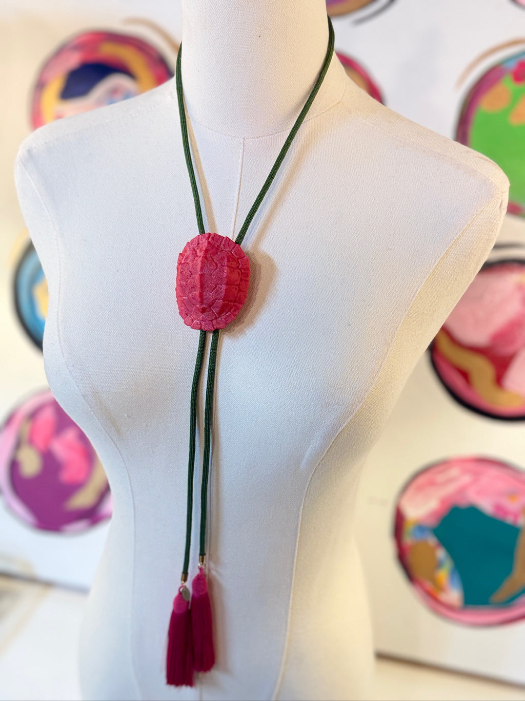 rayha designs || tortoise bolo candy red with olive & fucshia