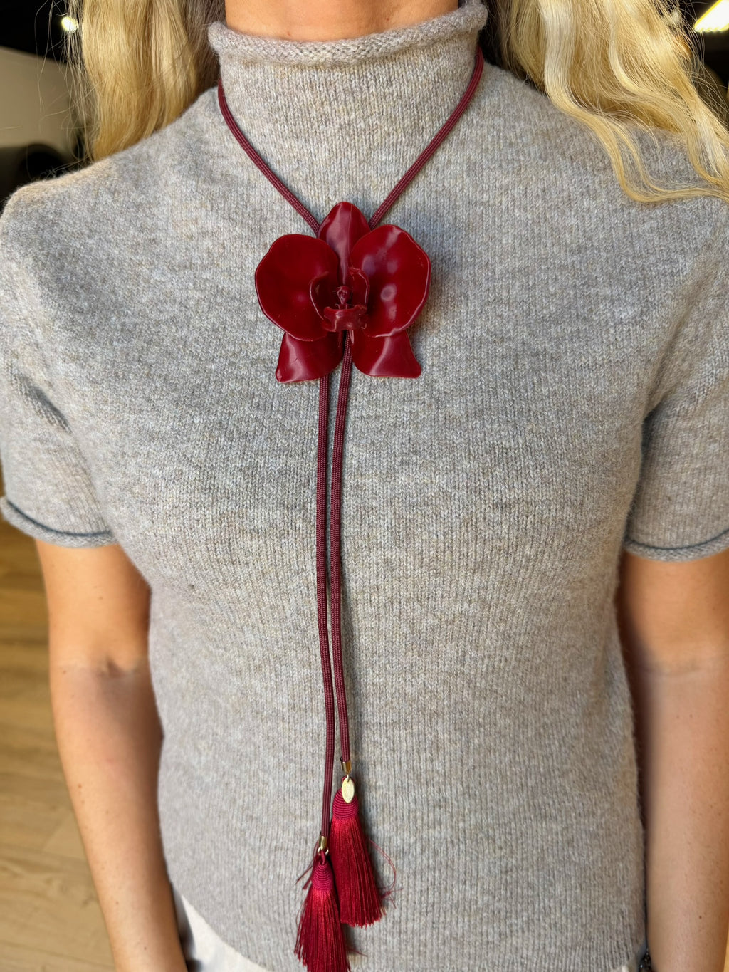 rahya designs || orchid bolo merlot red with maroon & crimson