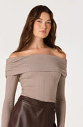 ASTR Brown Gingham Off Shoulder Top
