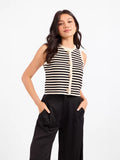 sadie & sage manon stripe sweater in ivory black combo