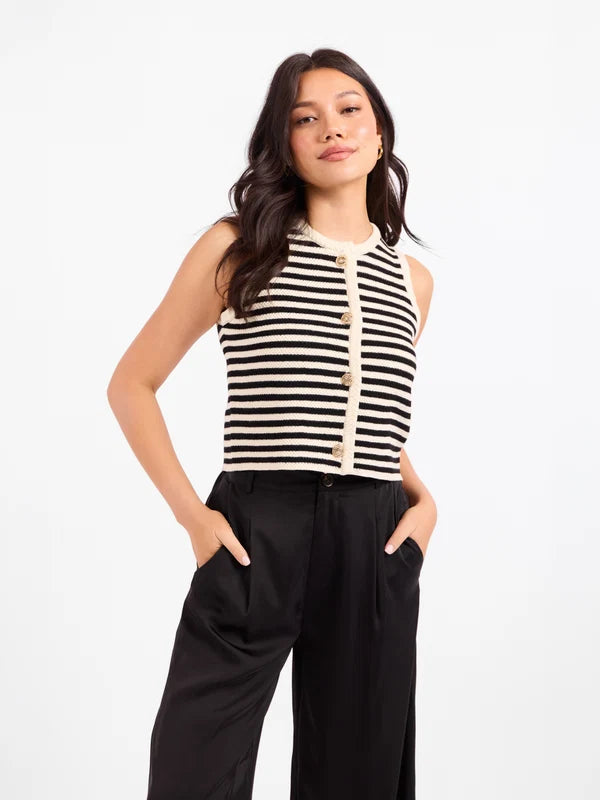 sadie & sage manon stripe sweater in ivory black combo