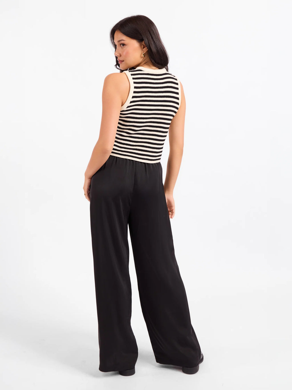 sadie & sage manon stripe sweater in ivory black combo