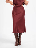 sadie & sage ceremony midi skirt in dark wine