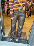 mica wide leg faux leather pants in dark brown