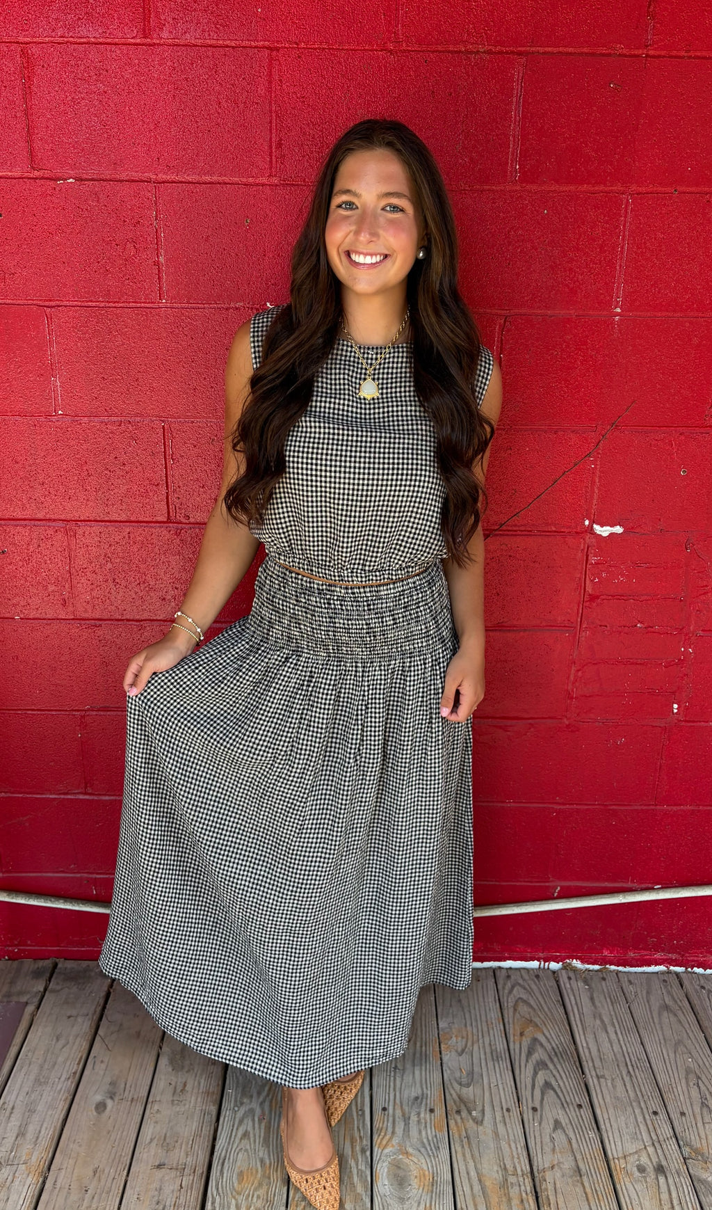 z supply merit gingham top in black