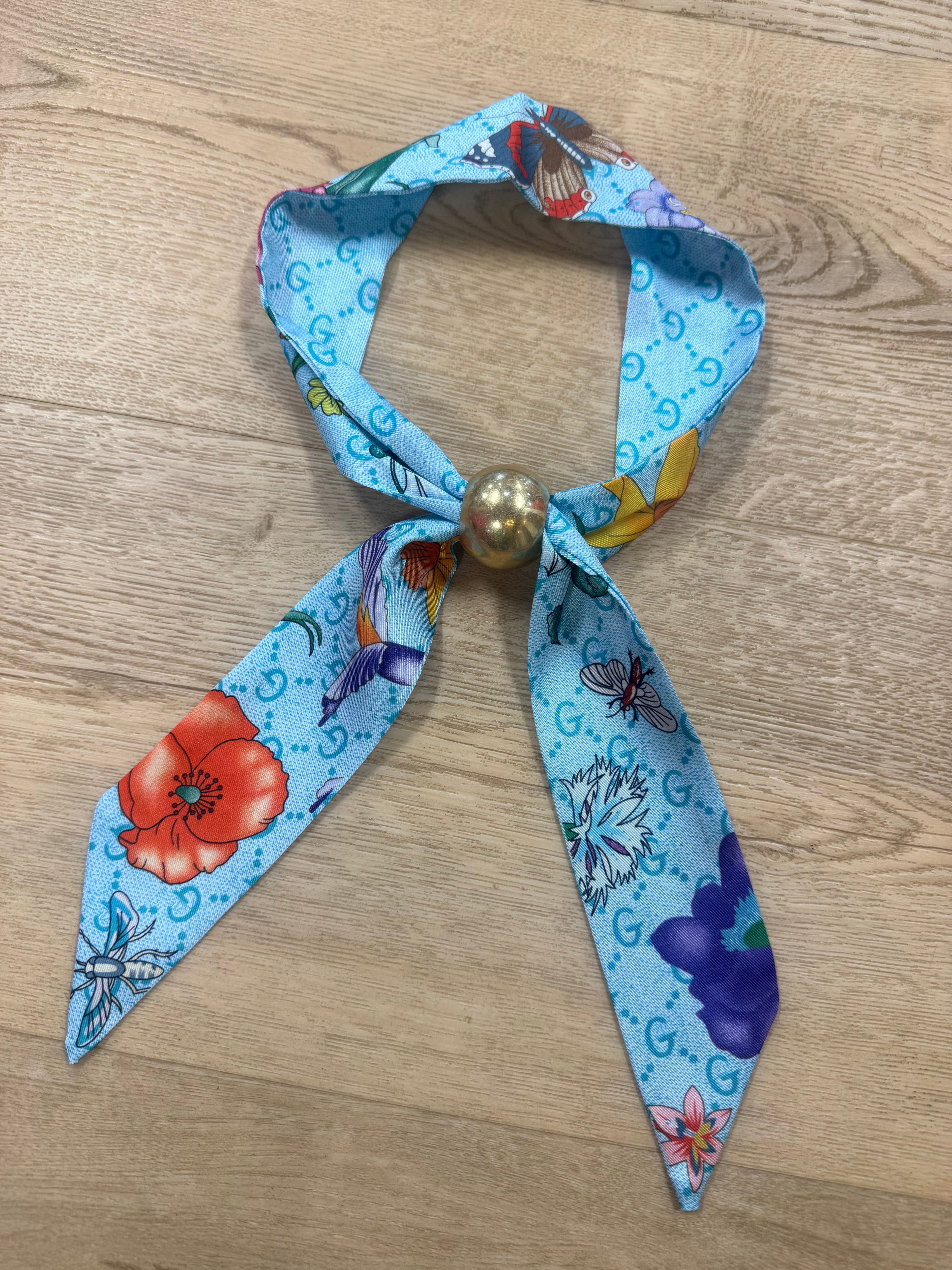 floral scarf necklace in blue