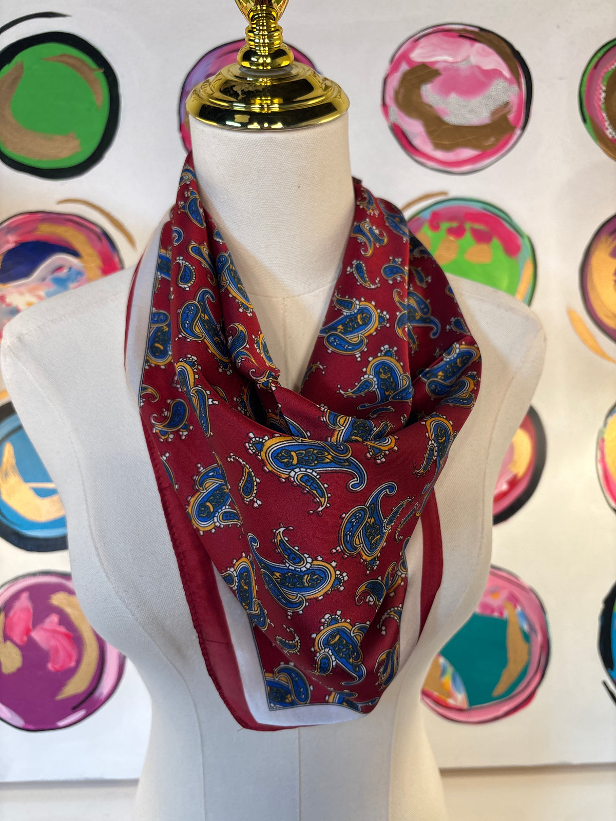 Paisley Printed Bandana Scarf, Burgundy/Blue