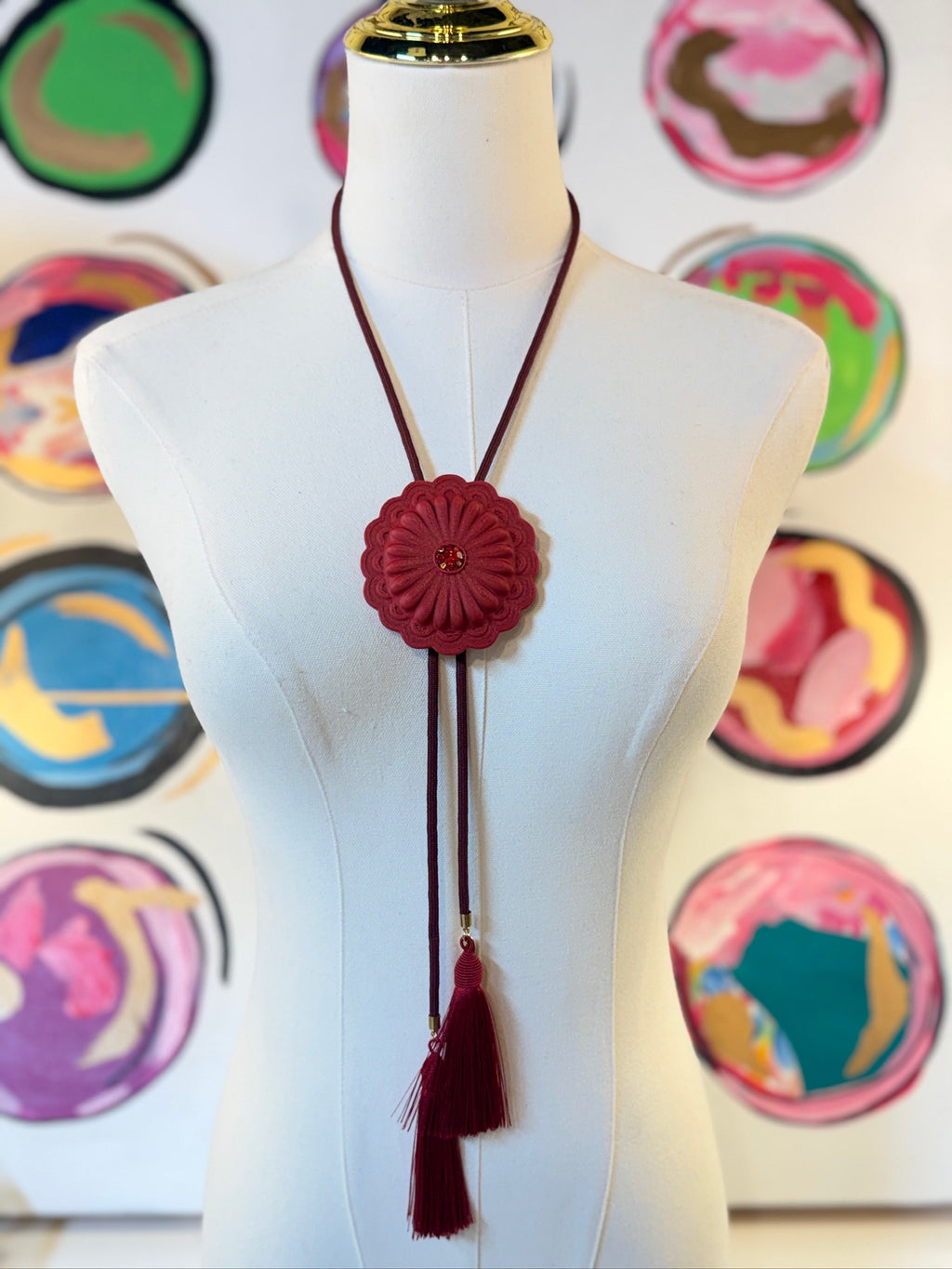 rahya designs || concho bolo crimson with maroon & crimson