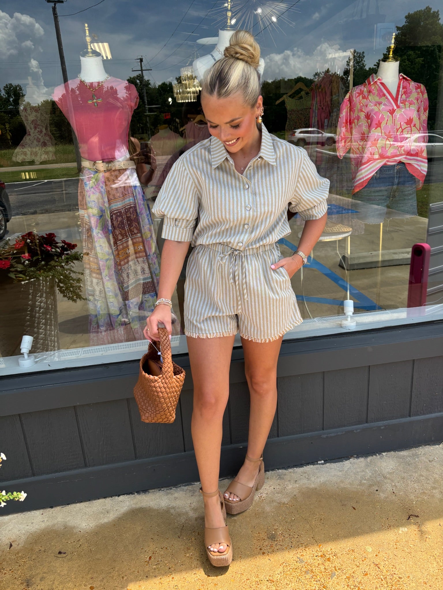 karlie stripe linen elastic short