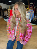 soho patchwork quilted jacket in multi pink
