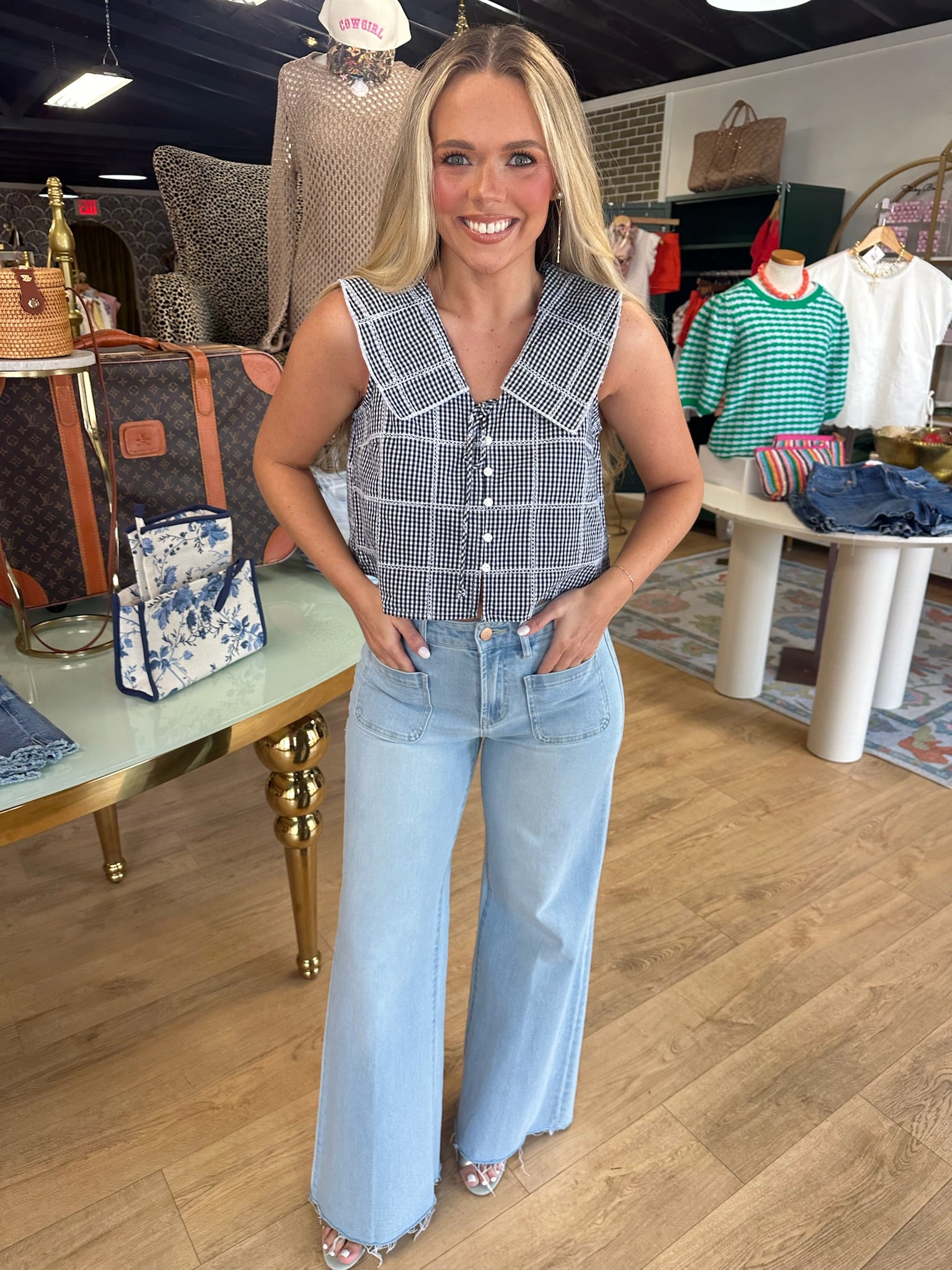 free people waiting for me top in navy combo