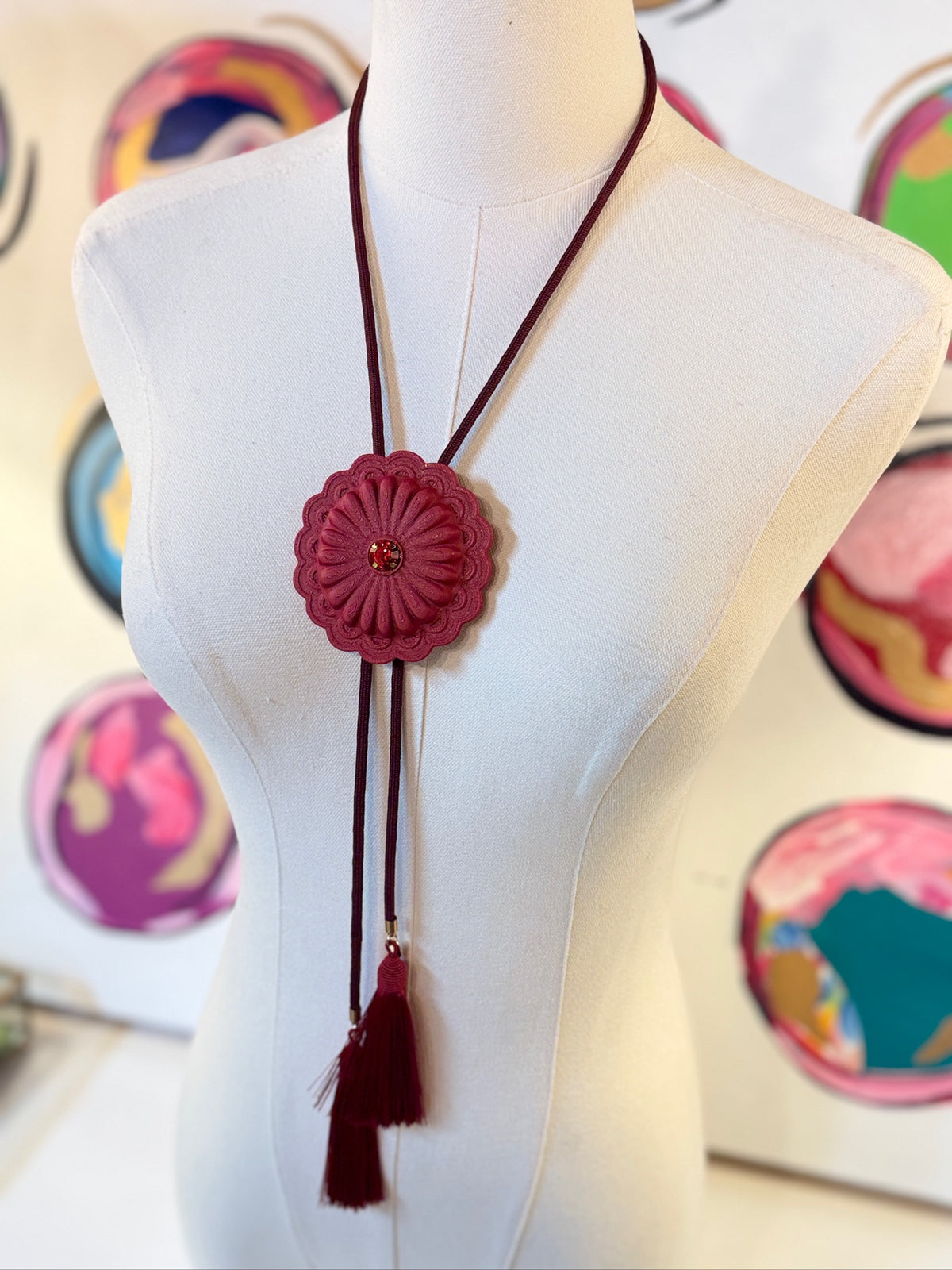rahya designs || concho bolo crimson with maroon & crimson