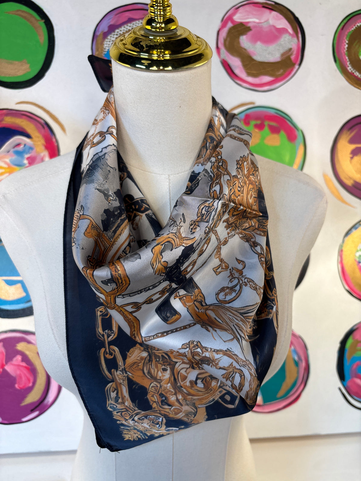Horse & Chain Print Scarf, Black