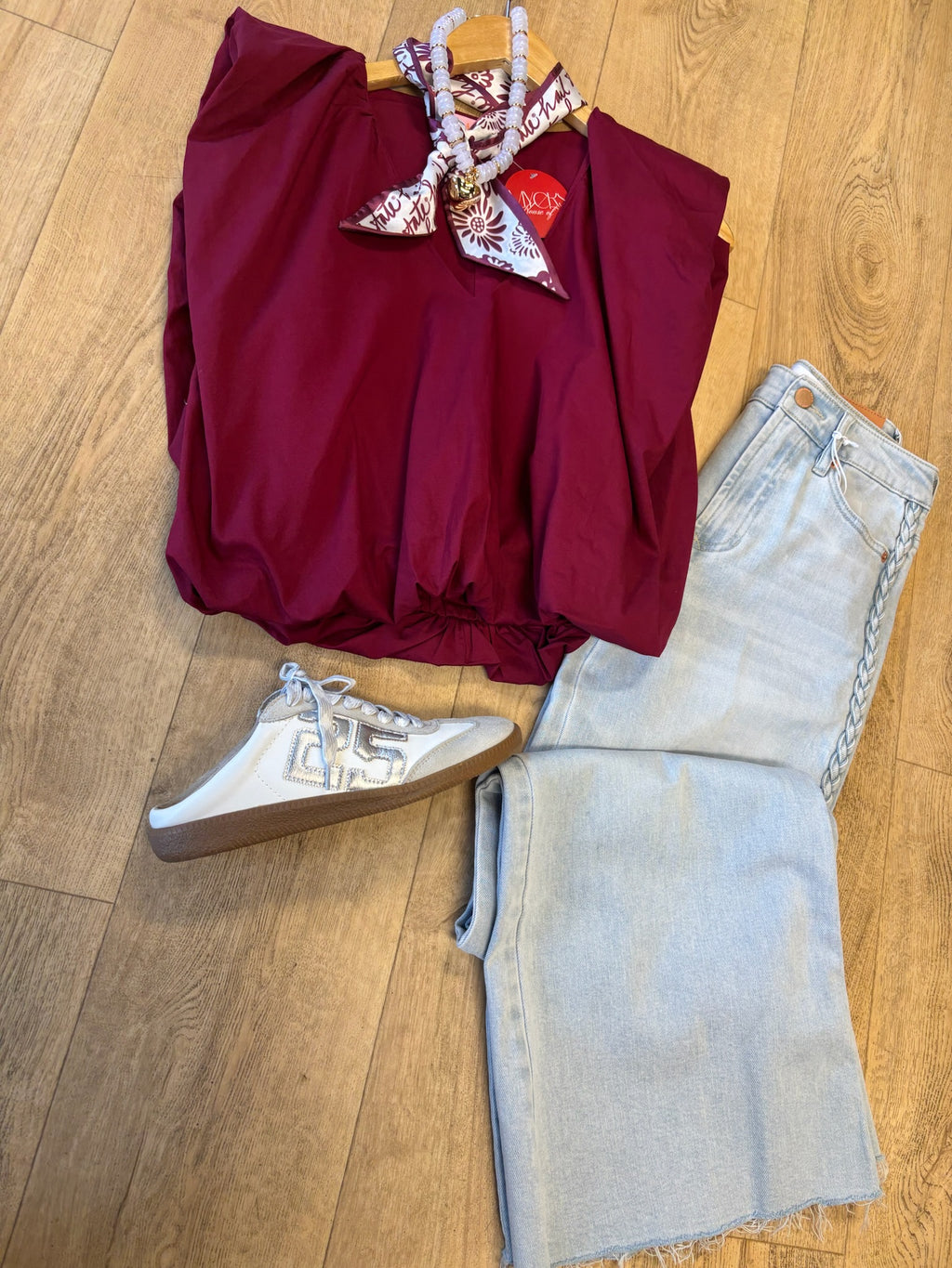karlie solid poplin sleeveless bubble top in burgundy